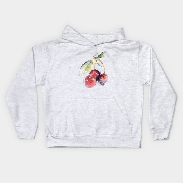 Watercolor cherries Kids Hoodie by Maria Mi Art